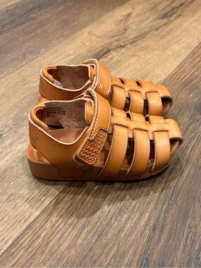 Cat & Jack Brown Sandals Camel Velcro Summer Play Shoes Leather Toddler 5 Baby